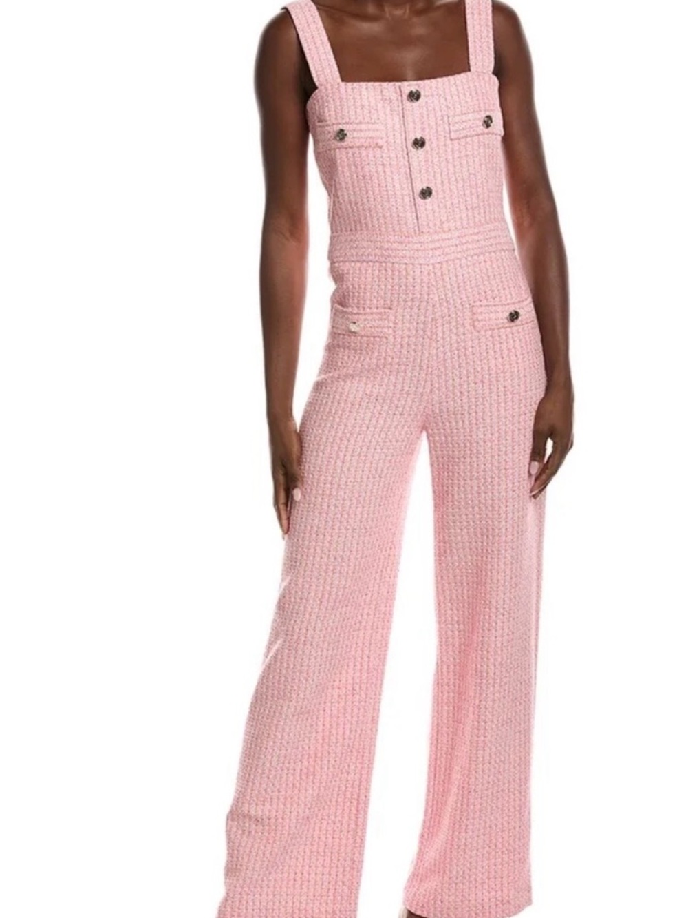 Maje Pink Knit Wide-Leg Button-Front Jumpsuit